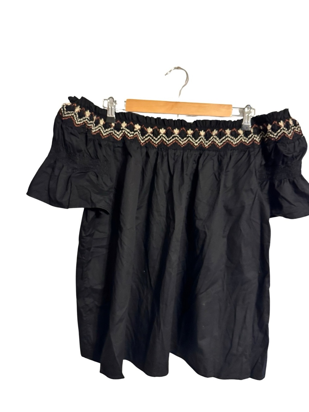 Old Navy Black Off-Shoulder Blouse with Embroidered Yoke